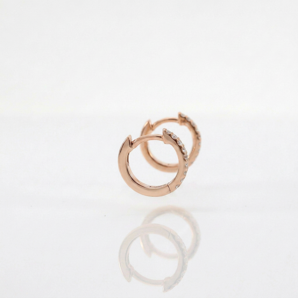 Orecchini Cerchi Diamanti Bianchi 0.12t in Oro Rosa