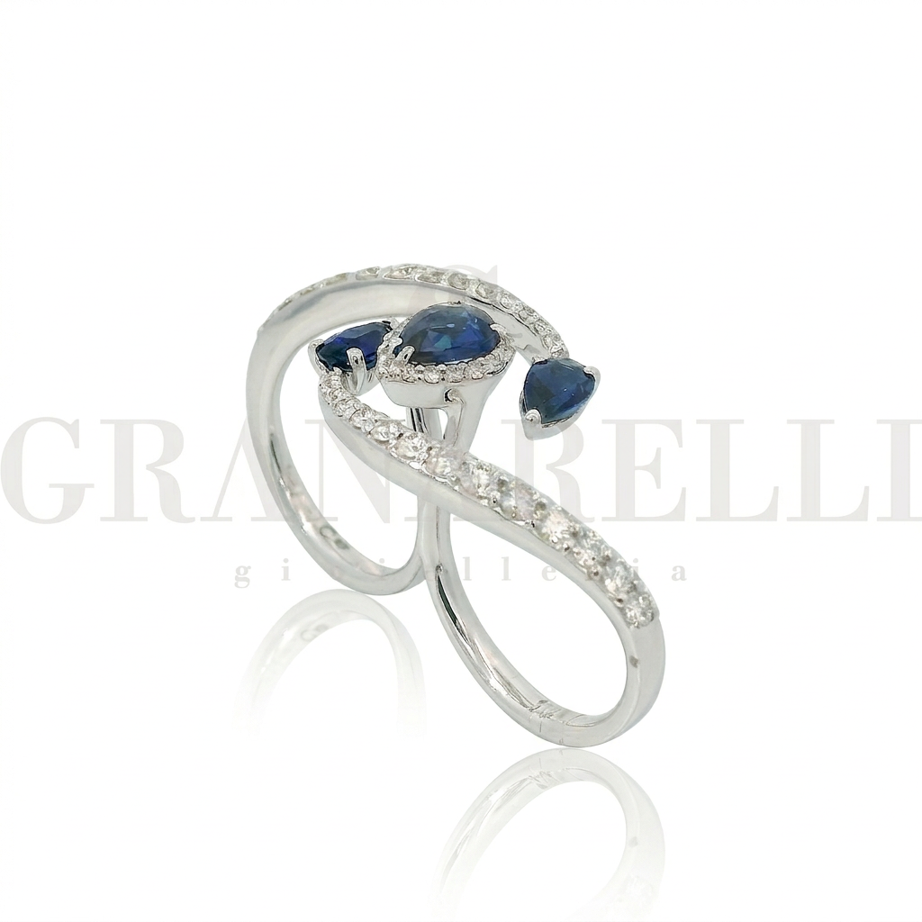 Anello Doppio Zaffiri Goccia e Diamanti Crivelli