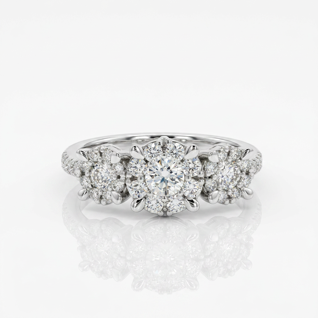 Anello Trilogy Illusione in Oro Bianco e Diamanti ct 0.85