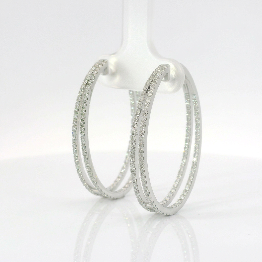 Orecchini Cerchi doppi Diamanti Bianchi 1.59kt in Oro Bianco