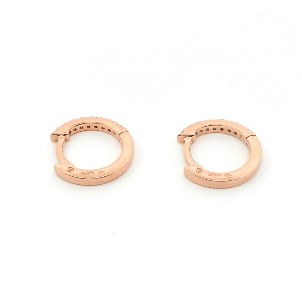 Orecchini Cerchi Diamanti Bianchi 0.12t in Oro Rosa