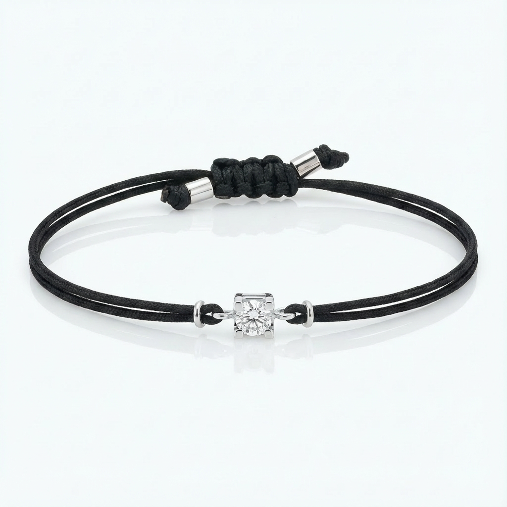 Bracciale punto luce Diamante in Oro Bianco su cordino