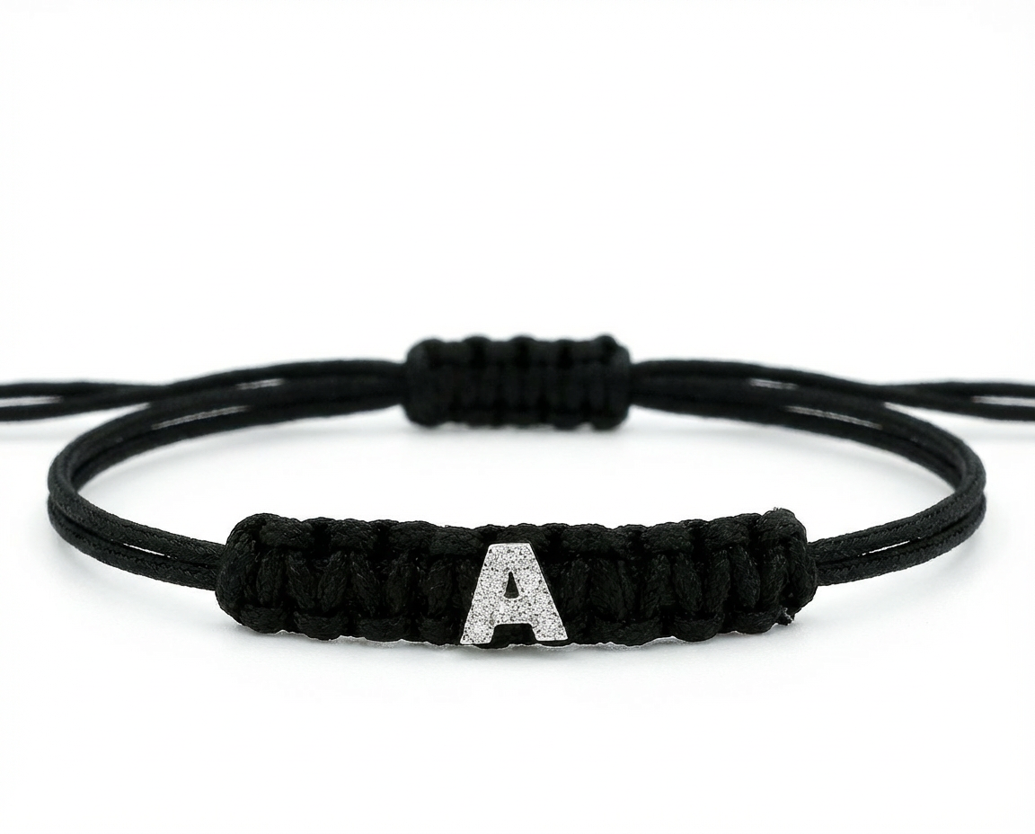 Bracciale Cordino Iniziale Oro bianco e Diamanti