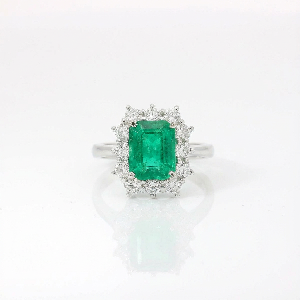 Anello in Oro Bianco con Smeraldo 2.67kt e Diamanti