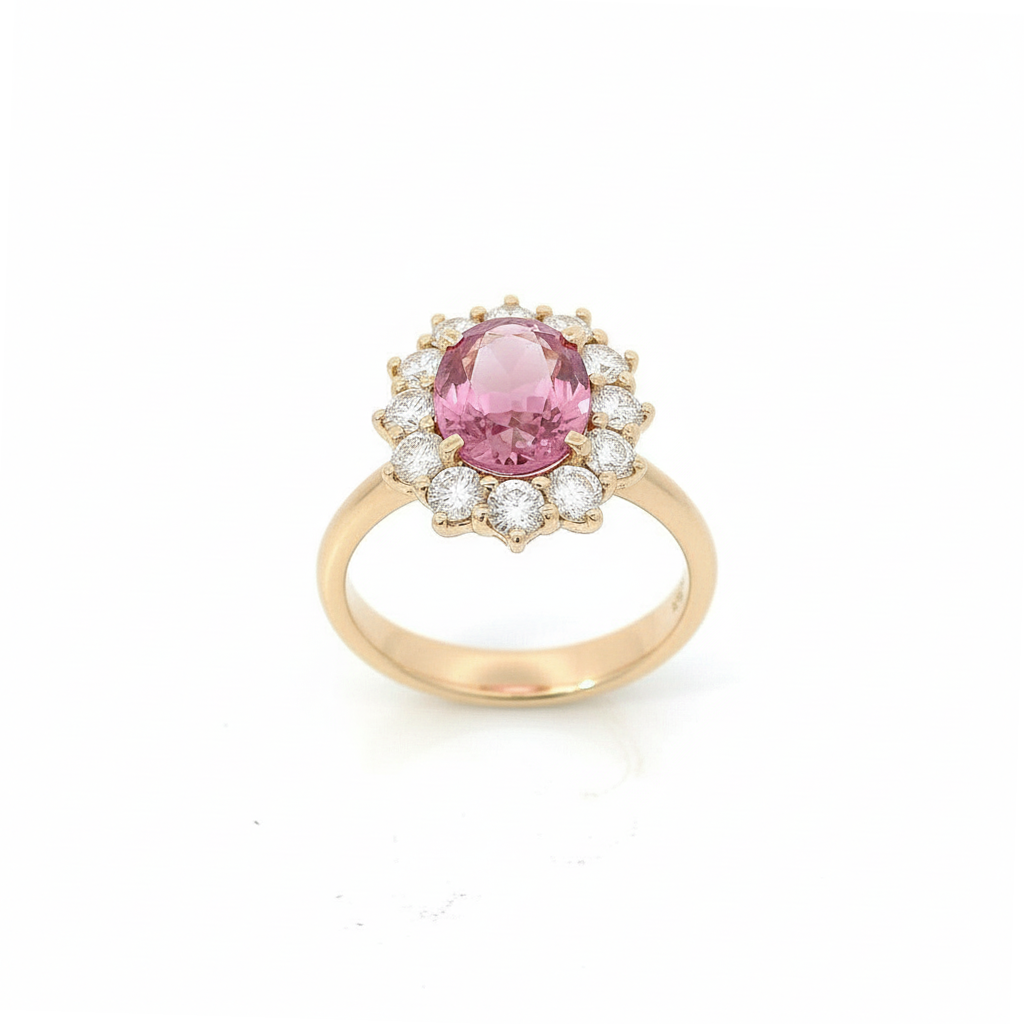 Anello in Oro Rosa con Zaffiro Rosa Ovale 1,91ct e Diamanti
