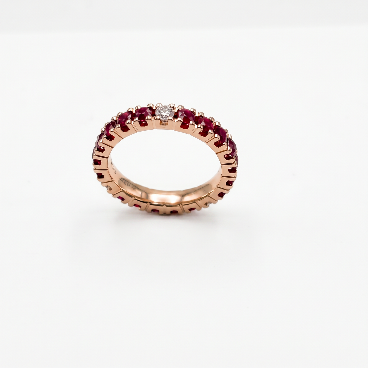 Anello Fedina Girodito Rubini e Diamanti Oro Rosa 18 kt