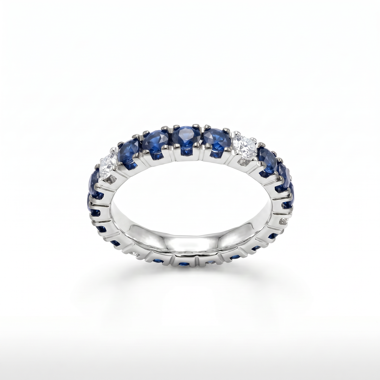 Anello Fedina Zaffiri Blu e Diamanti Oro Bianco 18 kt