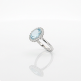 Anello Acquamarina Taglio Ovale con Brillanti in Oro Bianco