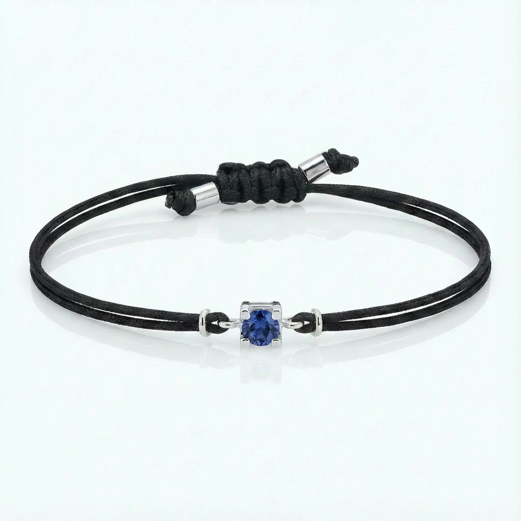 Bracciale punto luce Zaffiro Blu Oro Bianco su cordino