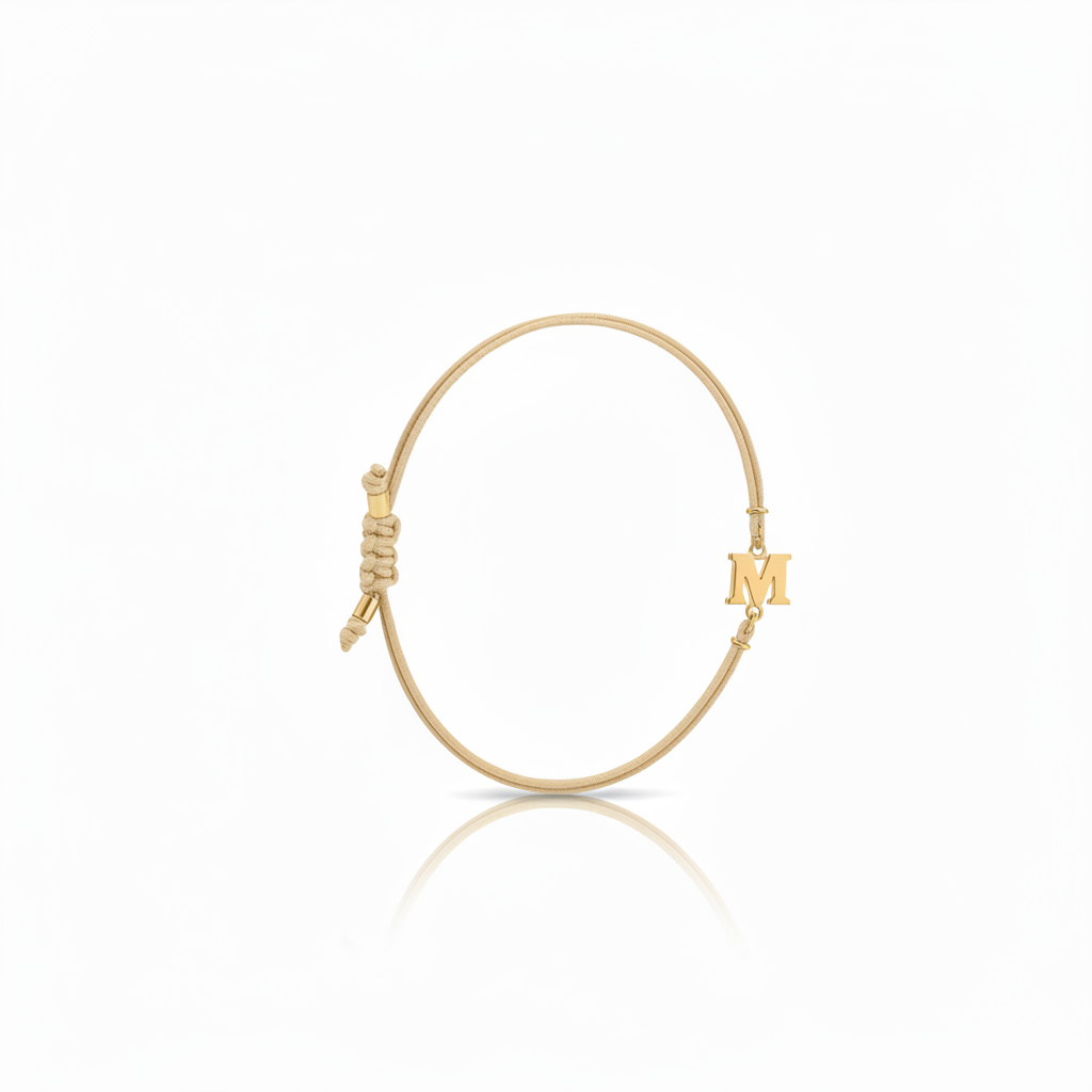 Bracciale Iniziale in oro giallo 18kt su cordino nautico misura PICCOLA