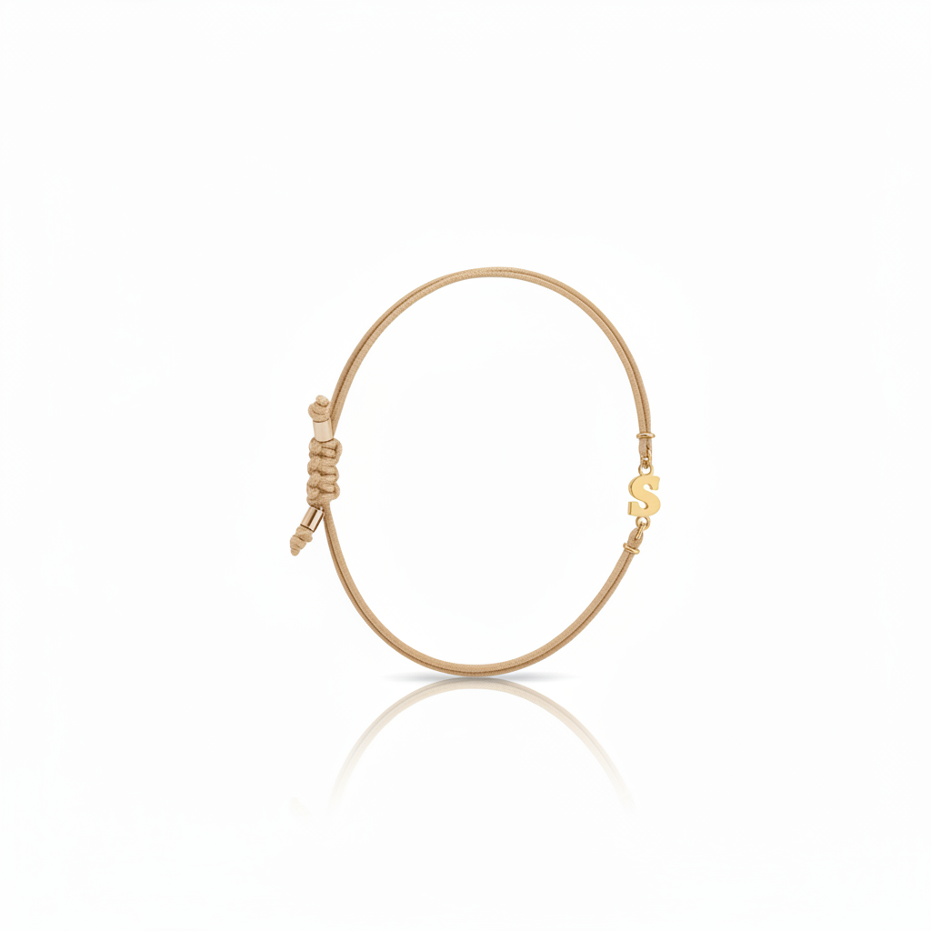 Bracciale Iniziale in oro giallo 18kt su cordino nautico misura PICCOLA