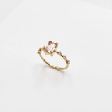 Anello Oro Giallo 9kt con Berillo Rosa Taglio Smeraldo e Diamanti - GioGio