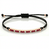 Bracciale Barretta CURVA Cordino Nautico misura GRANDE- Oro Rosa 18kt, Rubini e Diamanti Bianchi