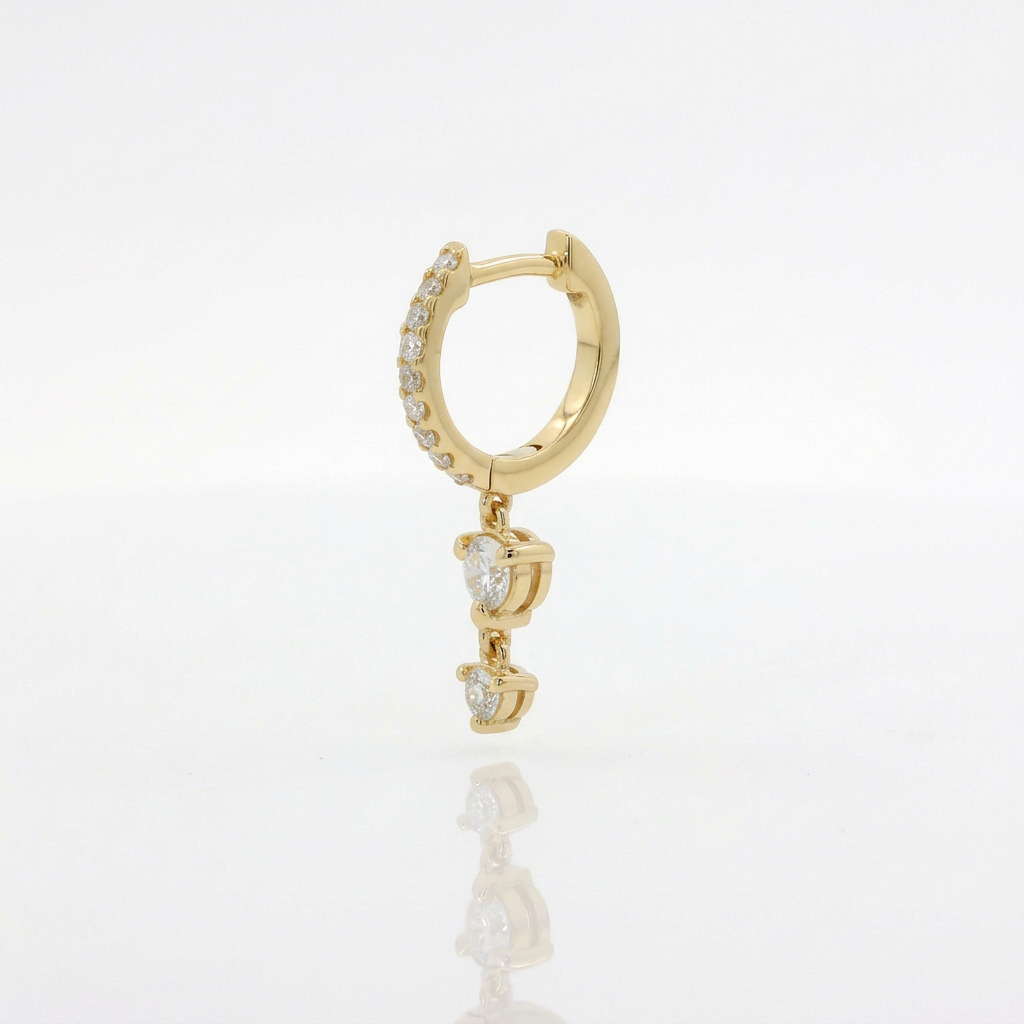 Mono Orecchino Cerchio Pendente Oro Giallo 18kt e Diamanti