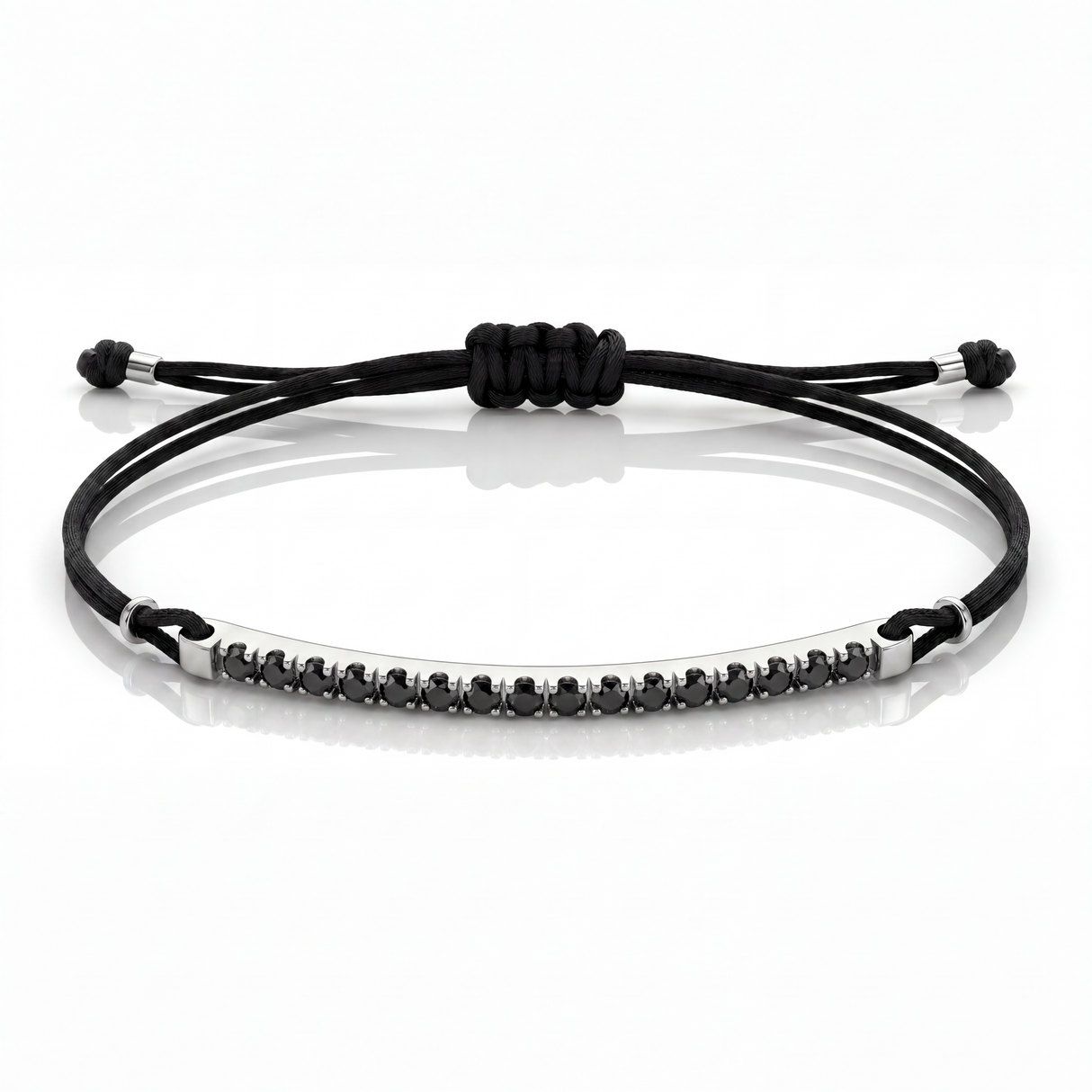 Bracciale Barretta Cordino Nautico misura GRANDE- Oro Bianco 18kt, Diamanti Neri