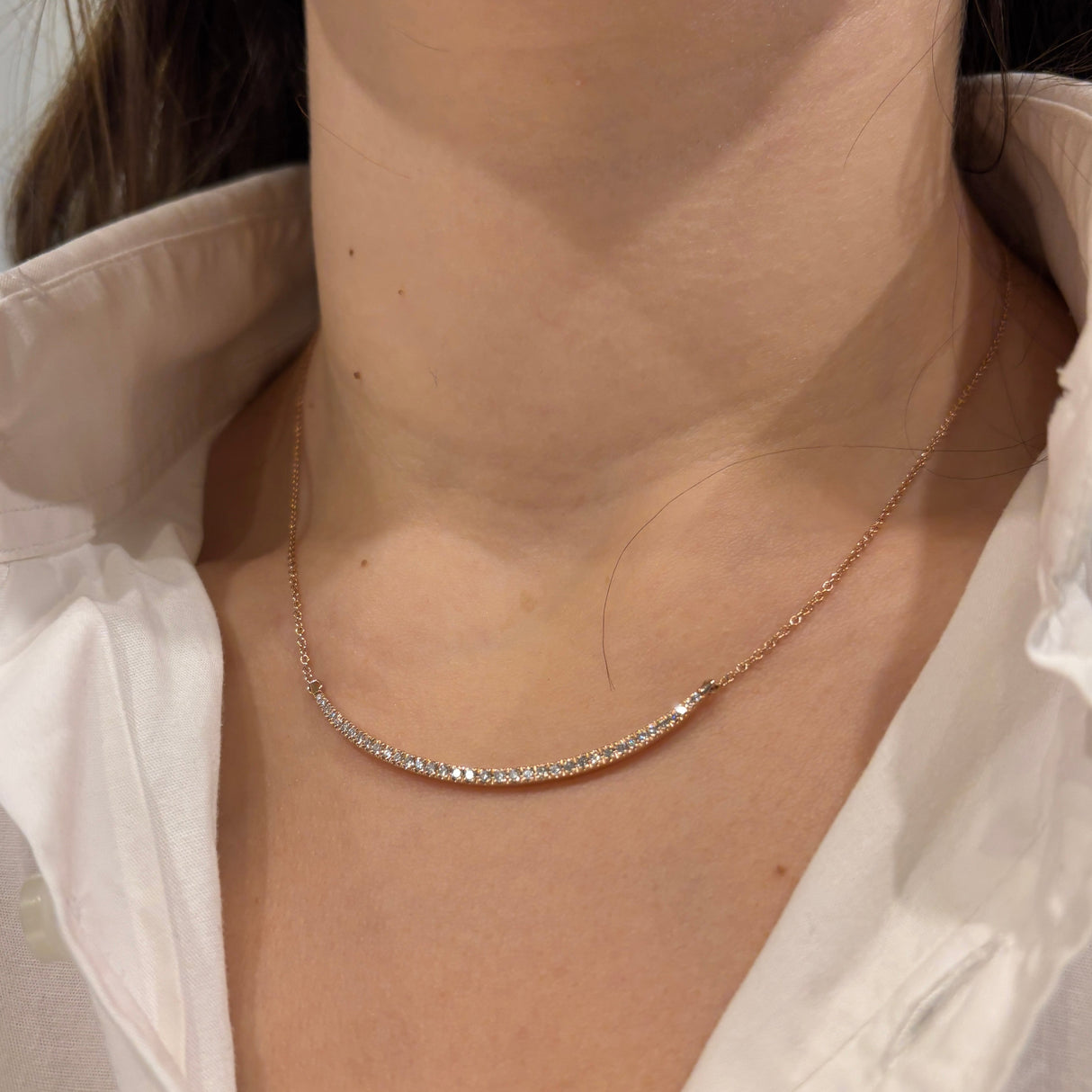 Collana barretta Ovale di diamanti in Oro Rosa