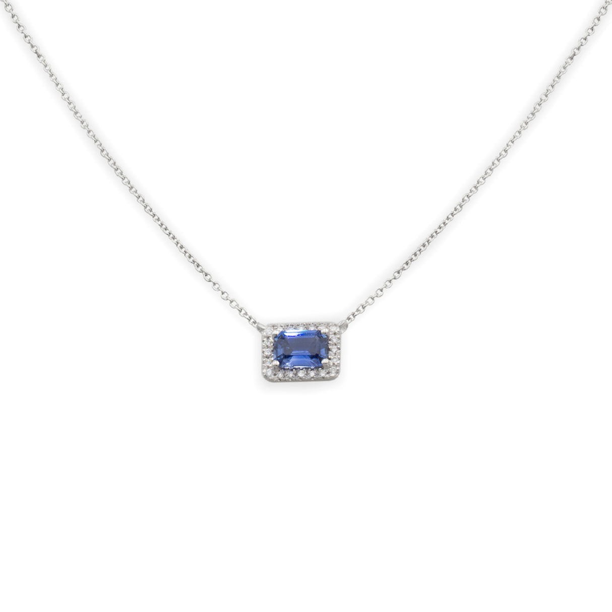 Collana in Oro Bianco Diamanti con Zaffiro 0.82kt