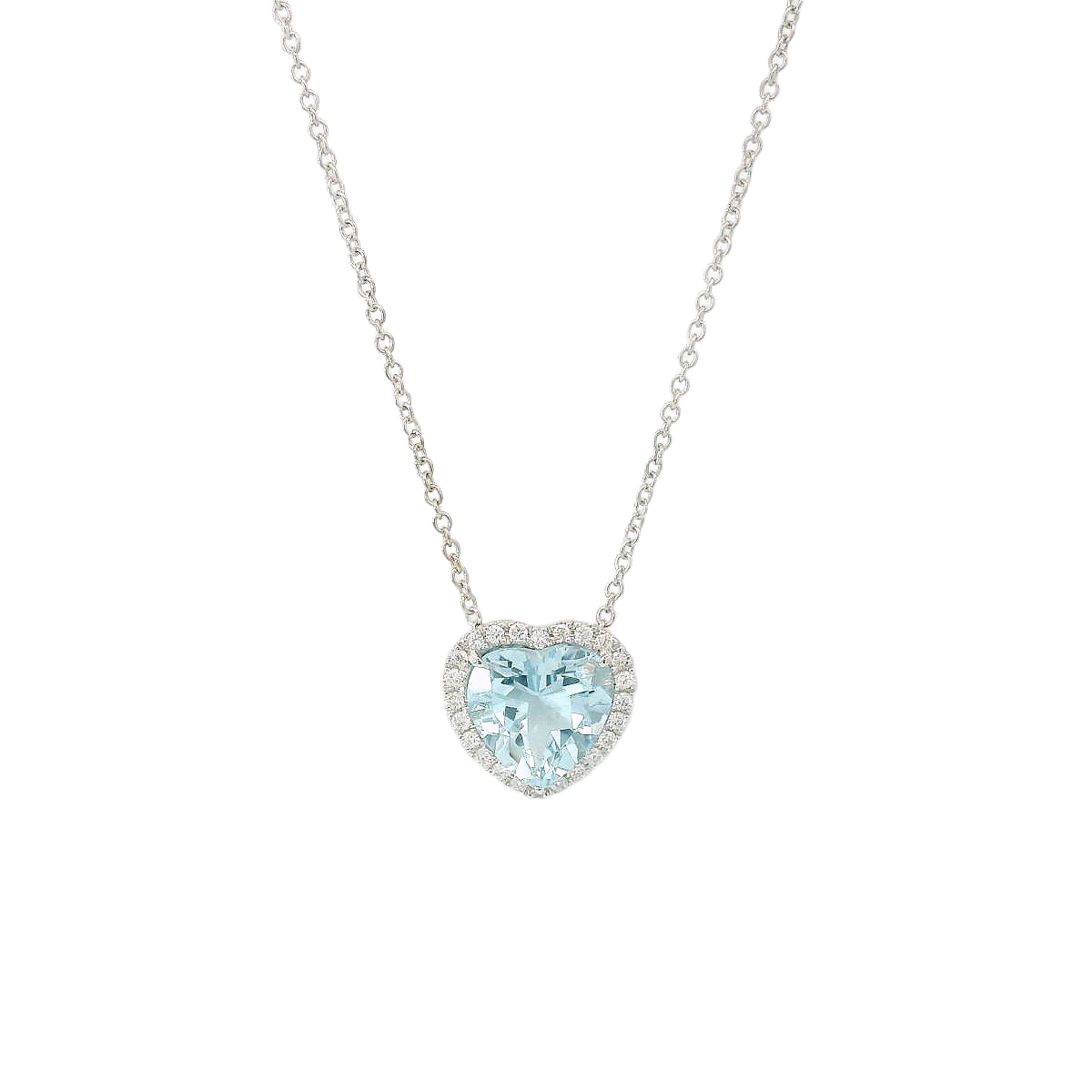Girocollo Acquamarina taglio Cuore  Diamanti in Oro bianco