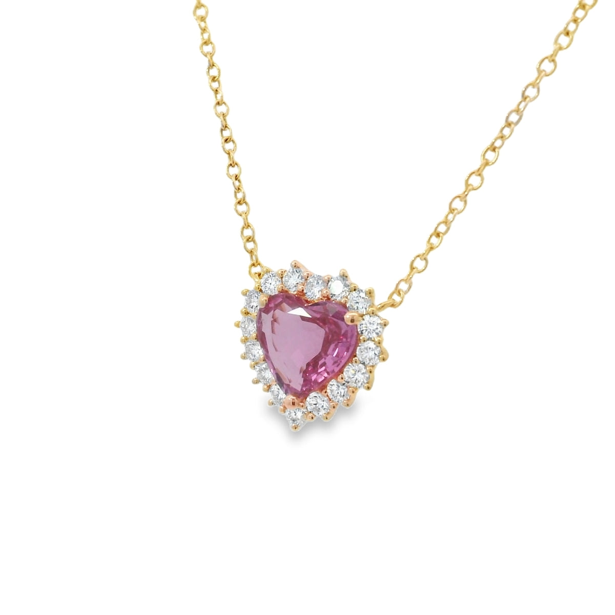 Girocollo Zaffiro Rosa taglio Cuore 1,51kt con diamanti in Oro Rosa