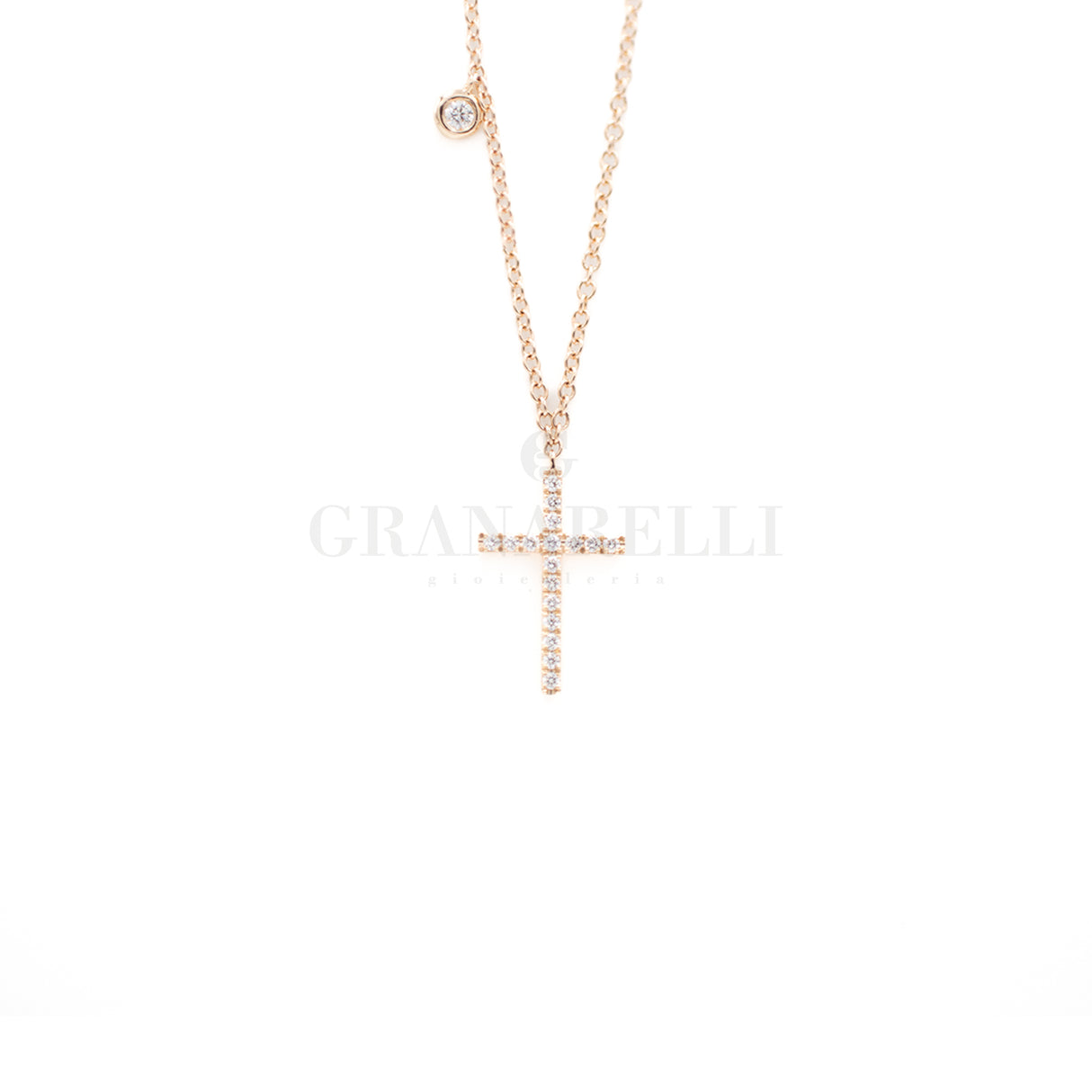 Girocollo Oro Rosa Croce con Diamanti