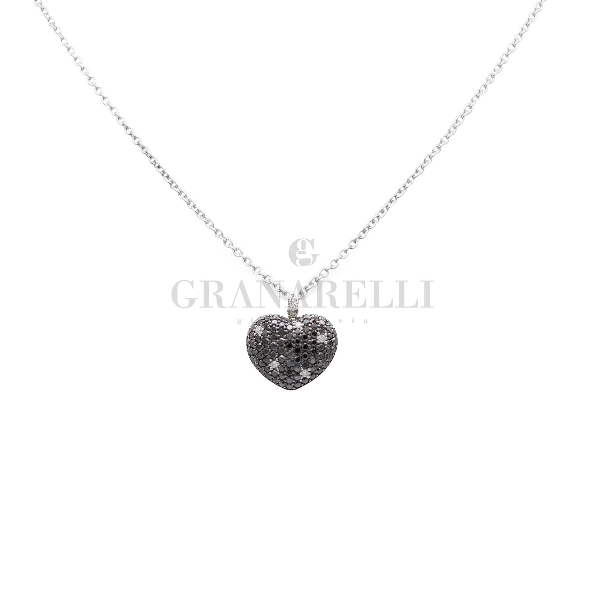 Girocollo  Cuore Pavè in oro bianco diamanti bianchi e neri