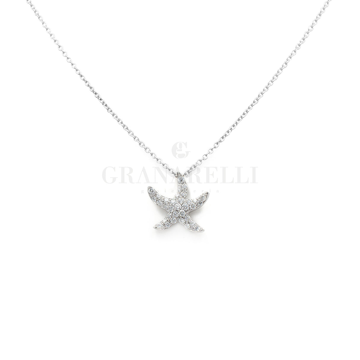 Girocollo stella marina pavè di Diamanti in oro Bianco