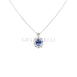 Girocollo Zaffiro Blu e Diamanti in Oro Bianco