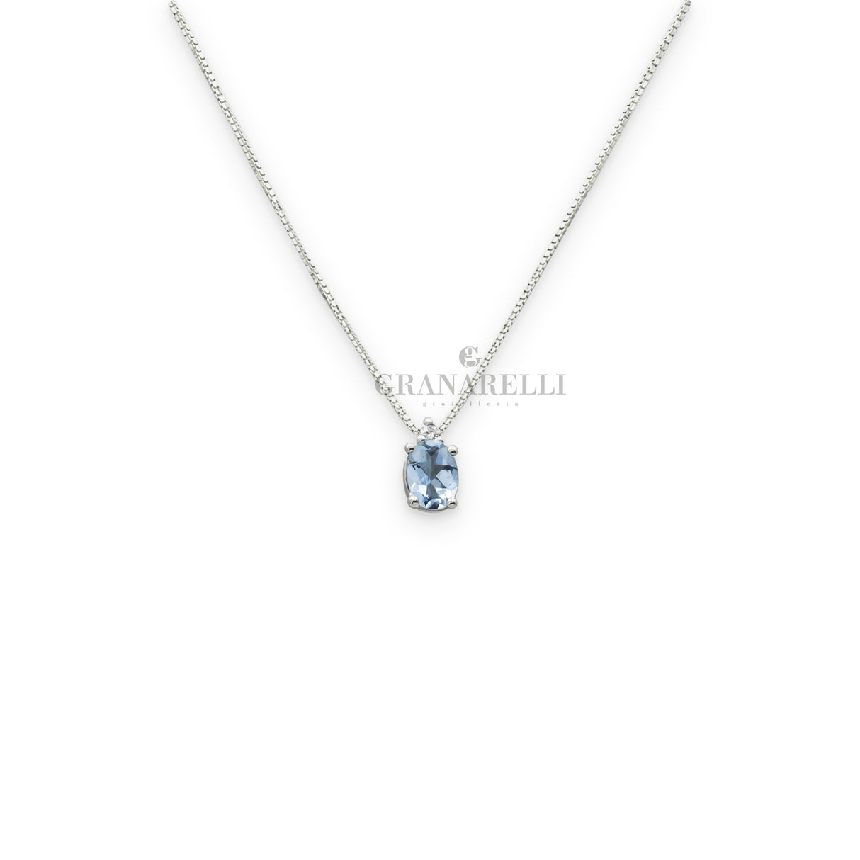 Girocollo Acquamarina 0.50kt con Diamante in Oro Bianco-Girocolli-GRANARELLI-Gioielleria Granarelli