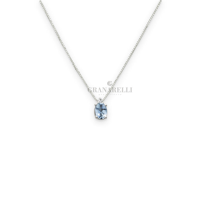 Girocollo Acquamarina 0.50kt con Diamante in Oro Bianco-Girocolli-GRANARELLI-Gioielleria Granarelli
