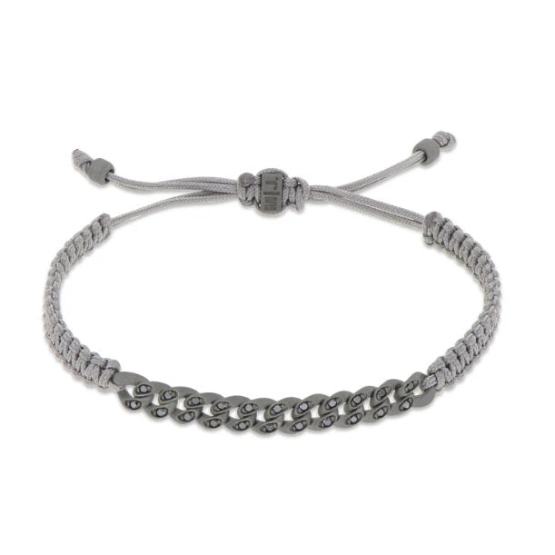 BRACCIALE GROUMETTE NAUTICA MINI IN TITANIO CON DIAMANTI BLACK E LACCIO GRIGIO INTRECCIATO