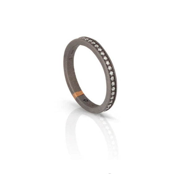 Anello Veretta Girodito Titanio Oro e Diamanti Bianchi-Anelli-MANO-Gioielleria Granarelli