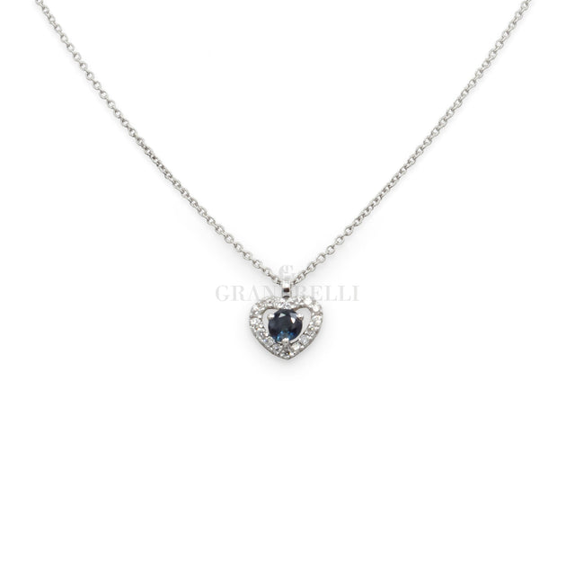 Girocollo Cuore Zaffiro e Diamanti in Oro Bianco-Girocolli-CRIVELLI-Gioielleria Granarelli