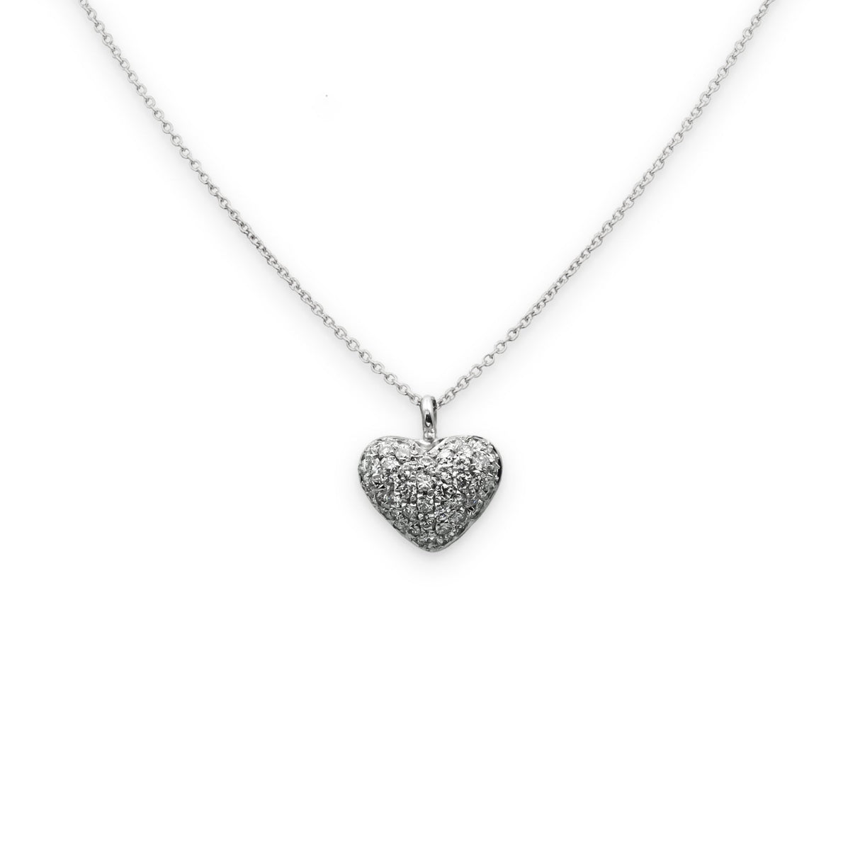 Girocollo Cuore bombato pavé di Diamanti in Oro Bianco-GRANARELLI-990045-Gioielleria Granarelli