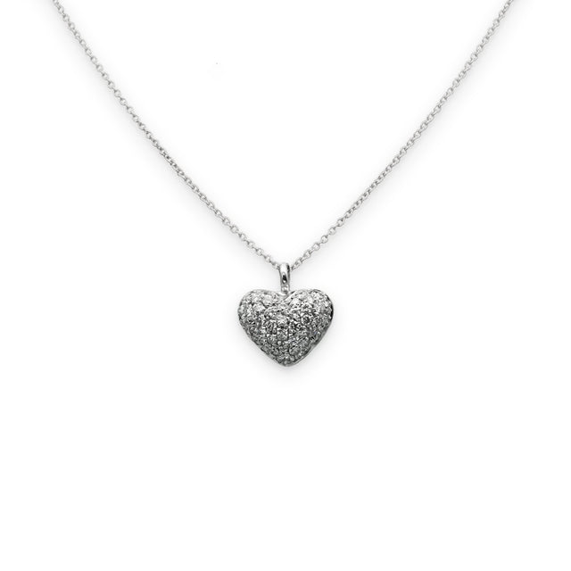 Girocollo Cuore bombato pavé di Diamanti in Oro Bianco-GRANARELLI-990045-Gioielleria Granarelli