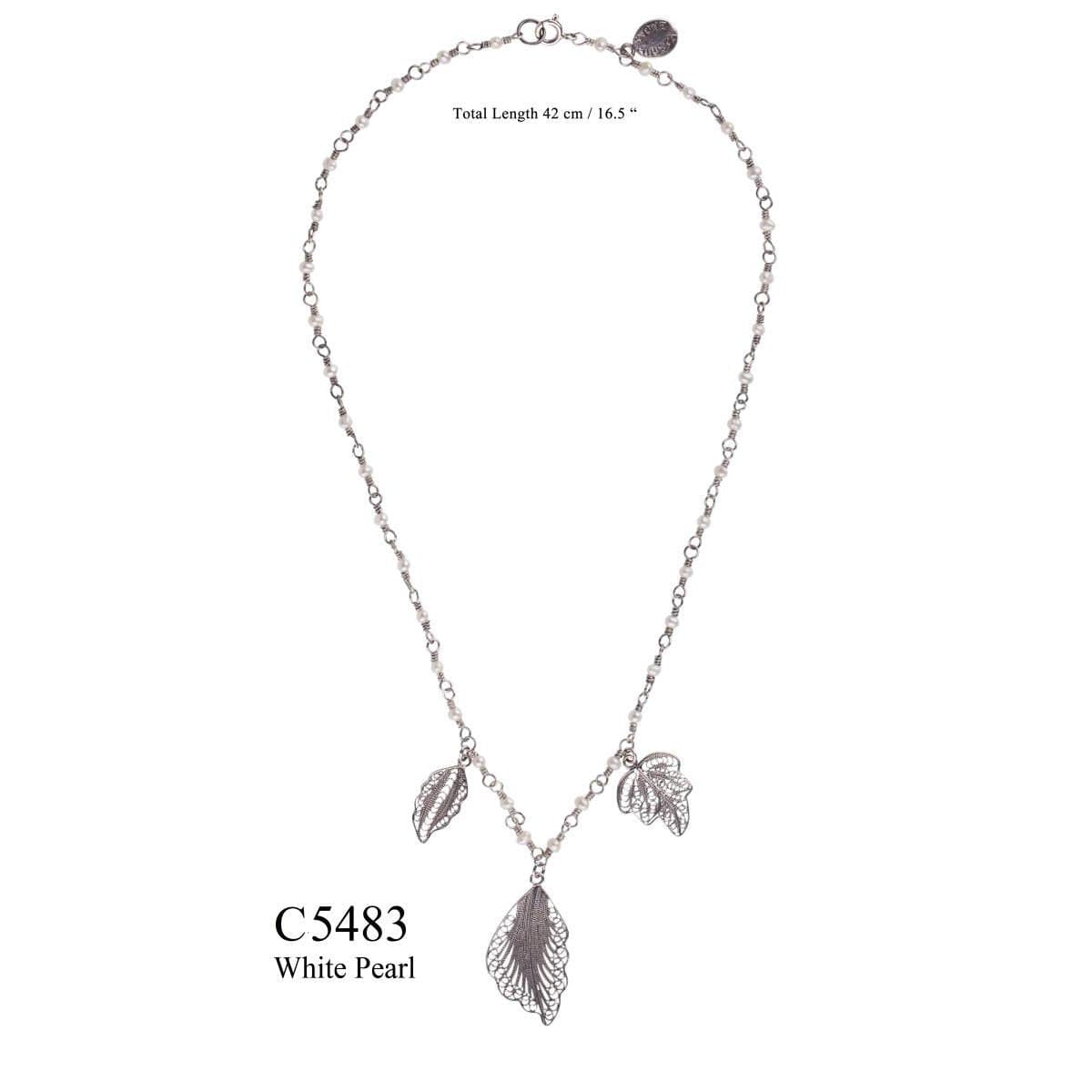Girocollo Foglie Pendenti e Perle-Girocolli-YVONE CHRISTA- [SKU] -Gioielleria Granarelli