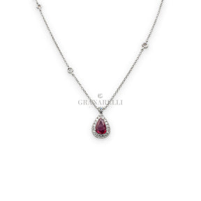Girocollo Rubino 1.10kt e Diamanti catena tiffany in Oro Bianco-Girocolli-GRANARELLI-Gioielleria Granarelli