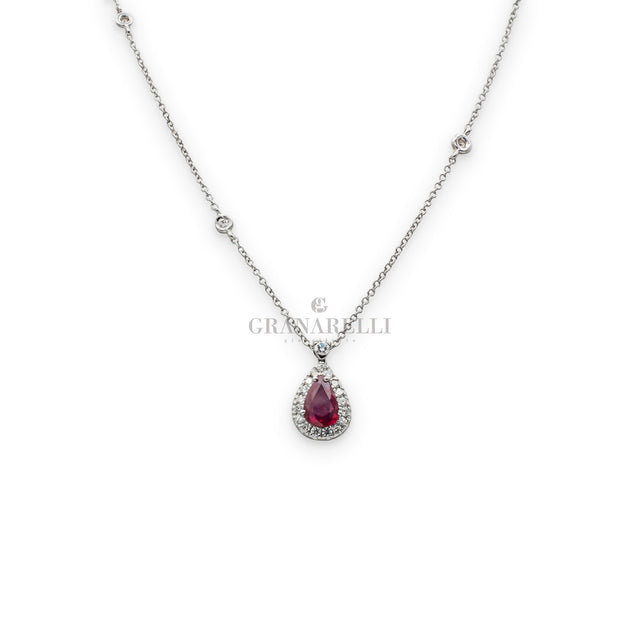 Girocollo Rubino 1.10kt e Diamanti catena tiffany in Oro Bianco-Girocolli-GRANARELLI-Gioielleria Granarelli
