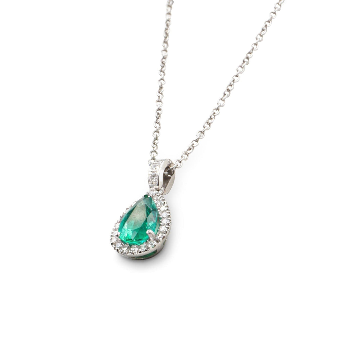 Girocollo in Oro Bianco con pendente a goccia in Diamanti e Smeraldo-Girocolli-GRANARELLI- [SKU] -Gioielleria Granarelli
