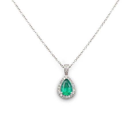 Girocollo in Oro Bianco con pendente a goccia in Diamanti e Smeraldo-Girocolli-GRANARELLI- [SKU] -Gioielleria Granarelli