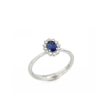 Lonely sapphire ring and white gold diamonds