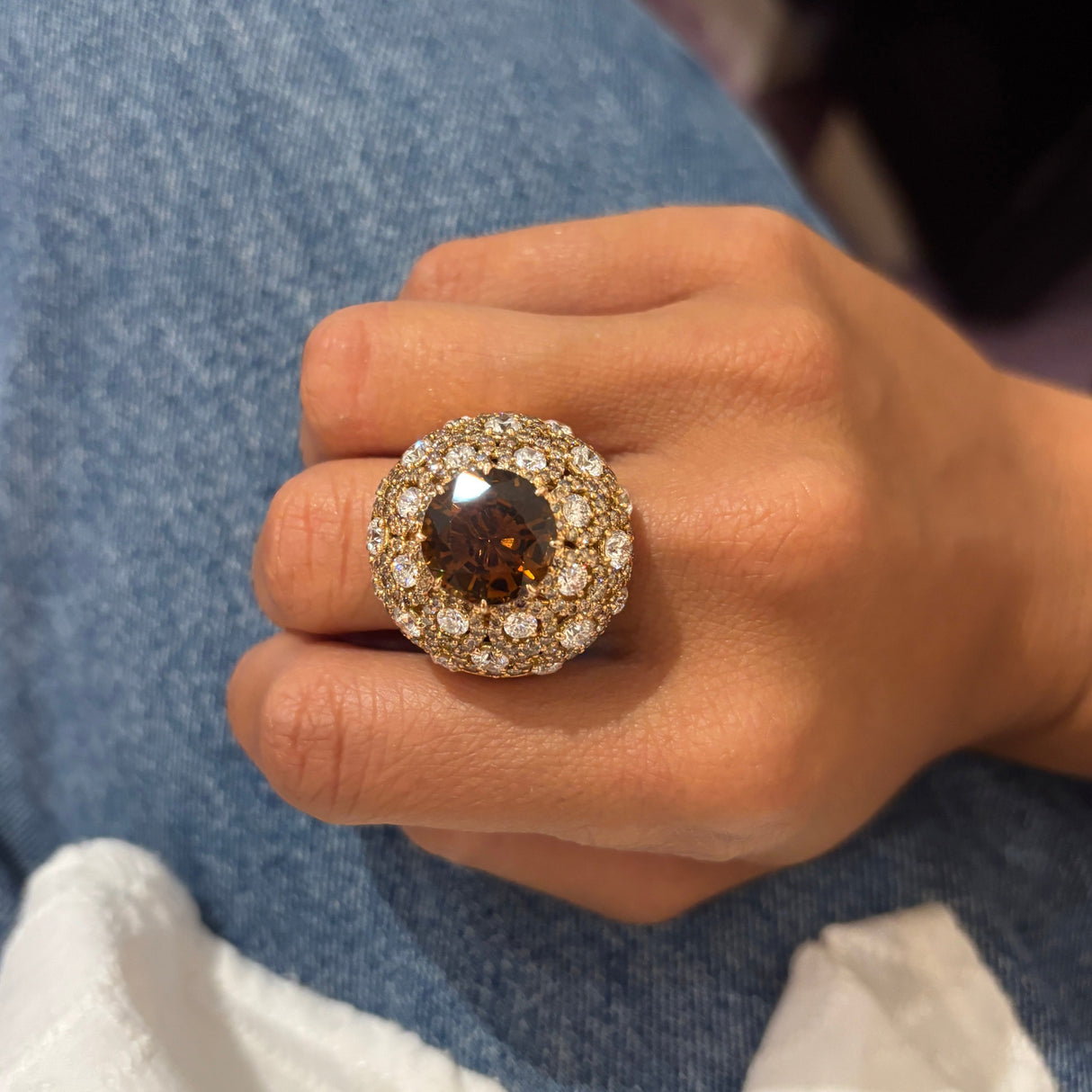 Anello oro rosa spessartite,  diamanti e diamanti brown