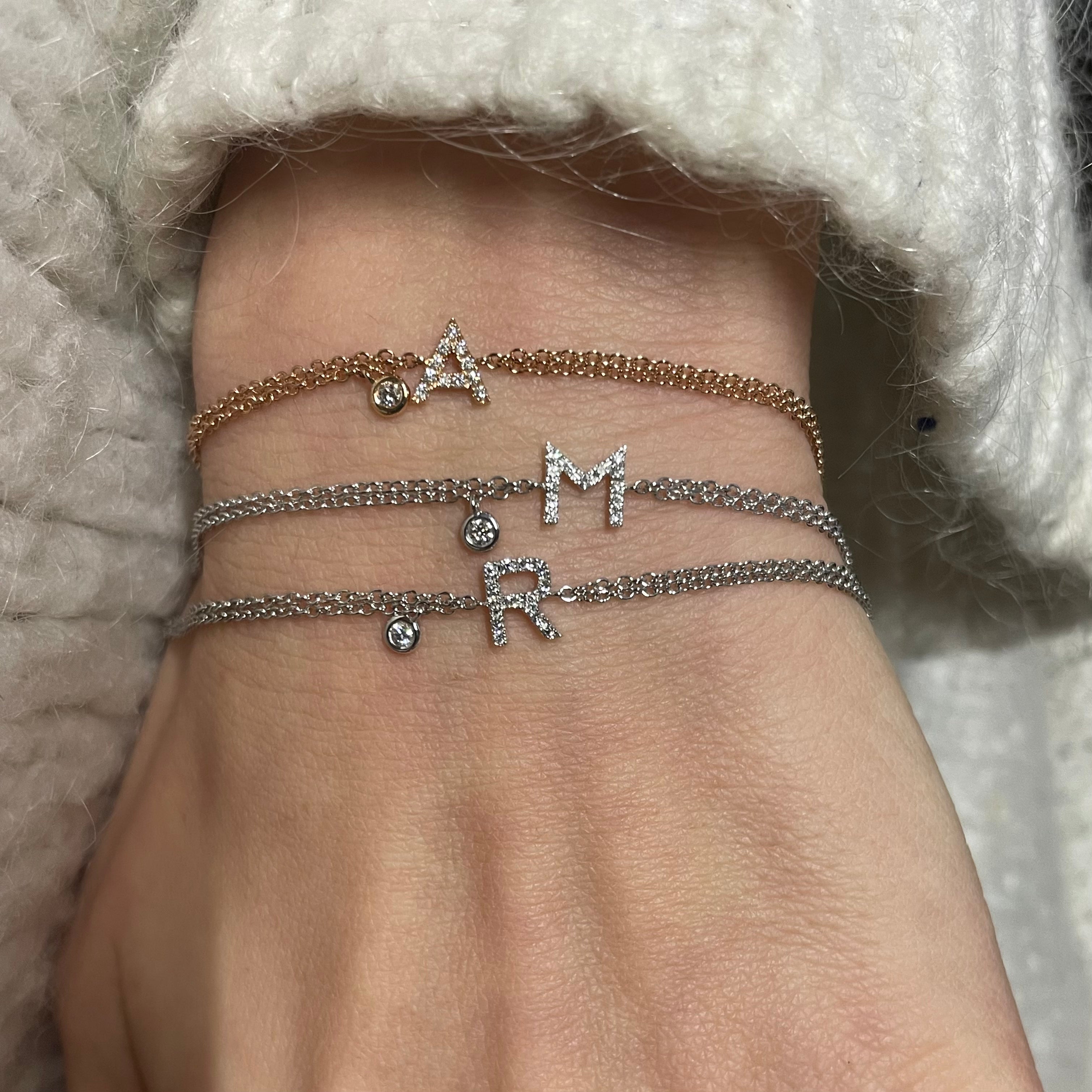 Bracciale In Argento 925 Con Iniziale Del Nome – Elasticizzato Con Sfere 3 Mm – Regalo Personalizzato Per Lei