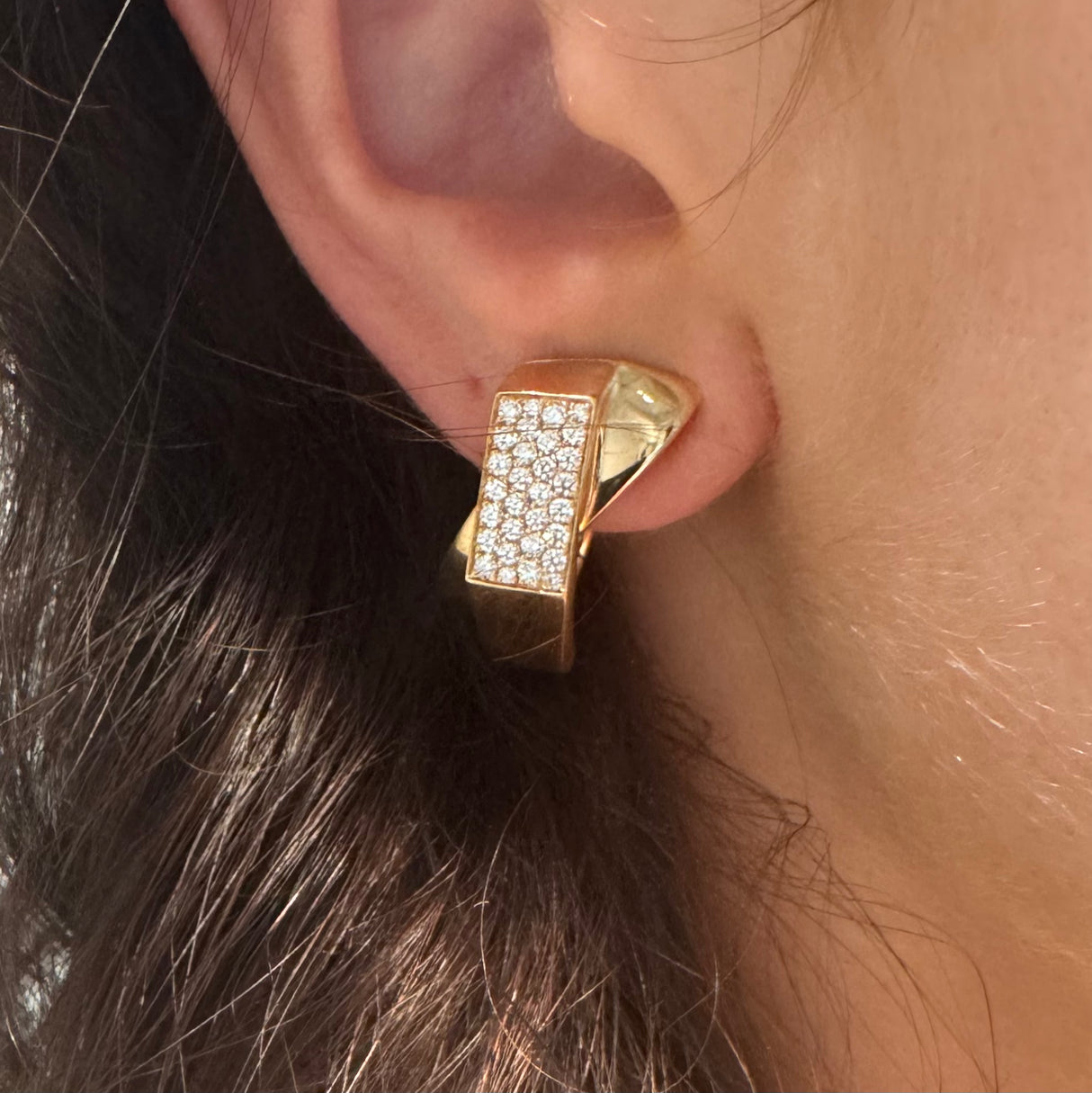 Orecchino fascia doppia, Diamanti e oro Rosa