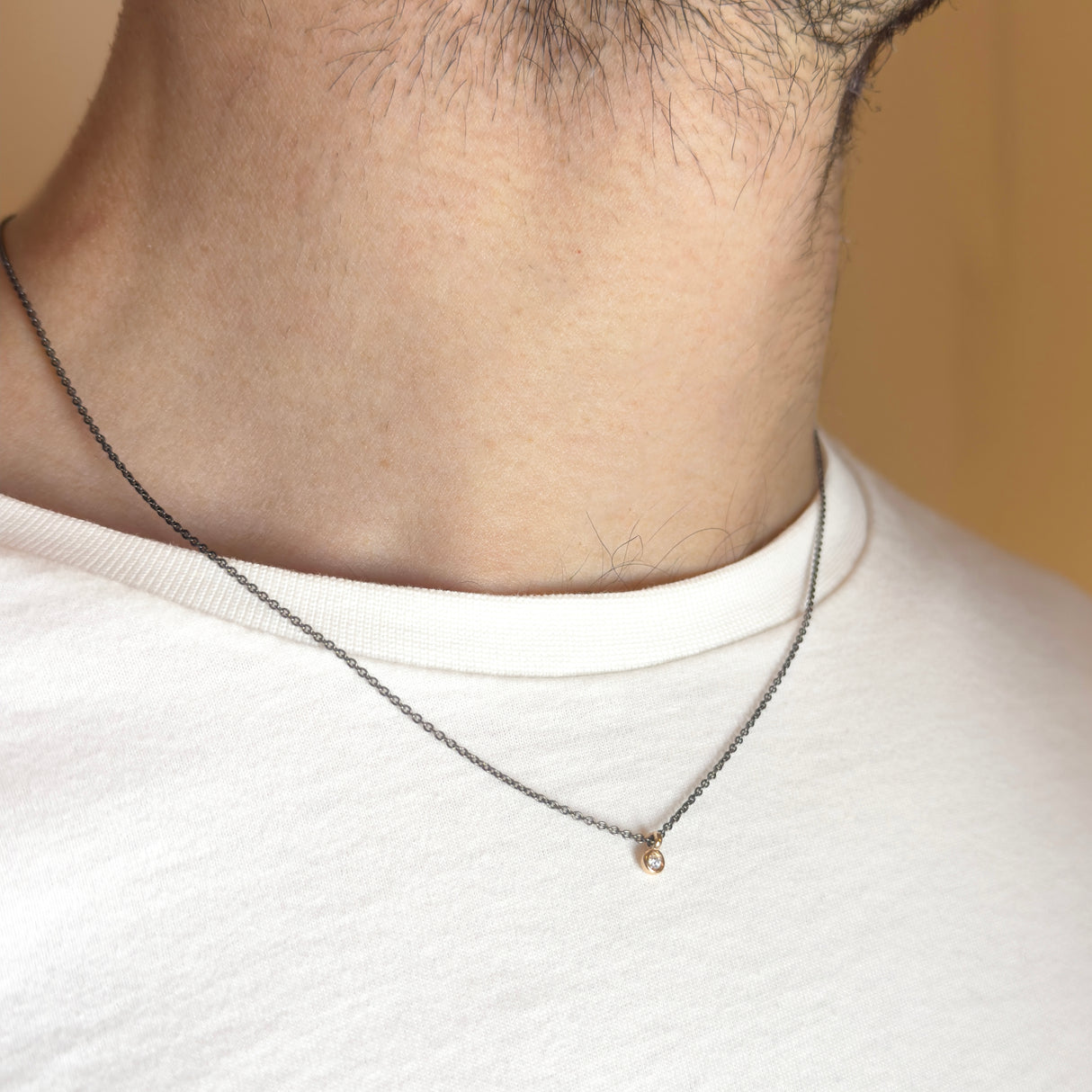 Collana con Diamante 0.03kt Catena Acciaio Castone Oro Giallo