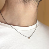 Collana con Diamante 0.03kt Catena Acciaio Castone Oro Giallo