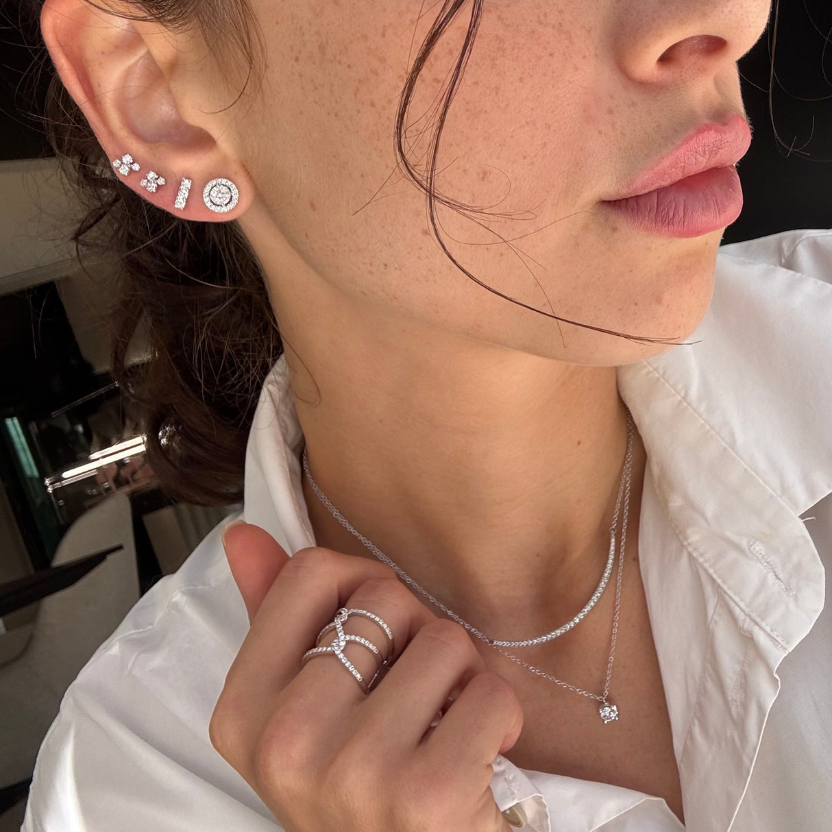 Orecchini Illusione in Oro Bianco e Diamanti