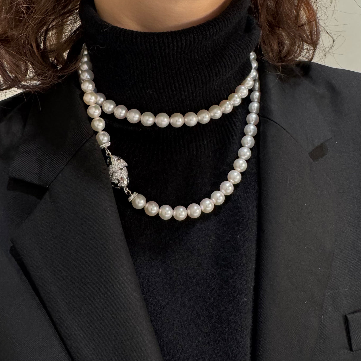 Collana Perle e diamanti in Oro Bianco