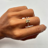 Anello Oro Giallo 9kt con Berillo Giallo Taglio Smeraldo e Diamanti - GioGio