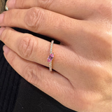 Anello Fedina Navette Diamanti e Zaffiro in Oro Rosa