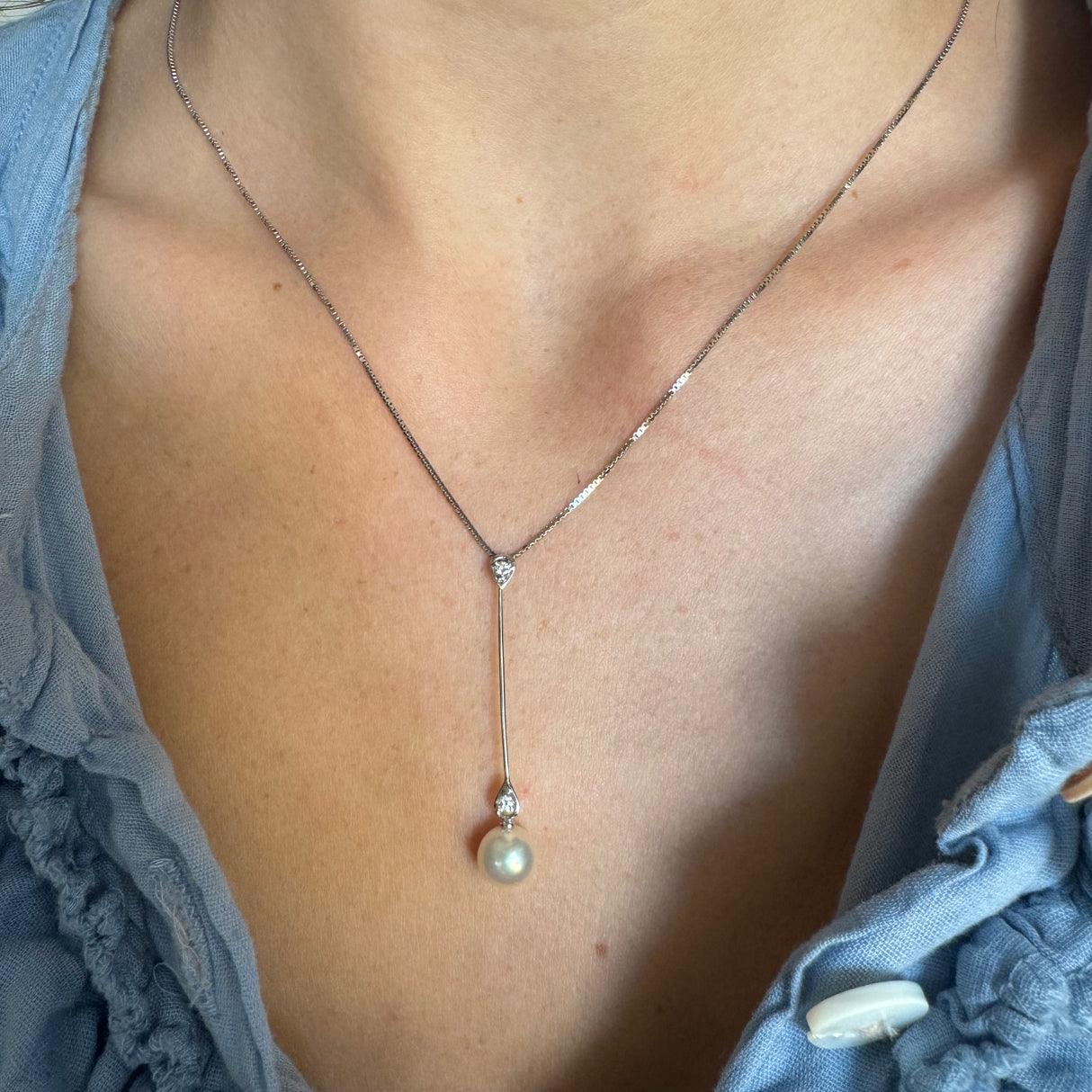 Girocollo con Perla  Ø 6 e diamanti in Oro Bianco